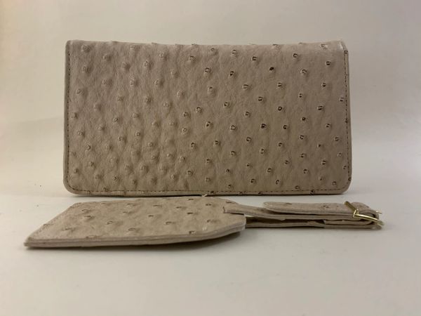 Beige Faux Ostrich Travel Wallet & Address Tag For Travel Cheques Passport.