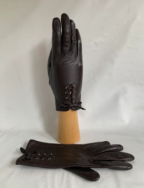 Dark Brown Soft Leather Lined Winter Dress Gloves Plaited Rear Detail