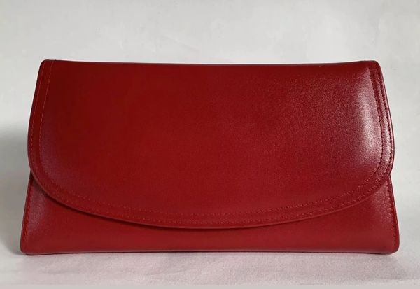 Red Vintage 1980s Faux Leather Clutch Bag With Buff Faux Suede Interior