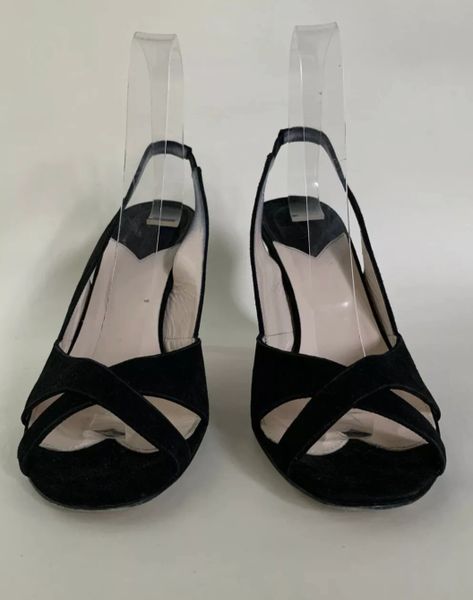 Hobbs Black Suede And Leather Open Toe Slingback 3.5