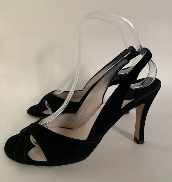 Hobbs Black Suede And Leather Open Toe Slingback 3.5