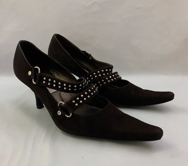 Kristel By CNV Studded Suede Leather Mary Jane Kitten 3" Heel Shoe UK 4 EU 37