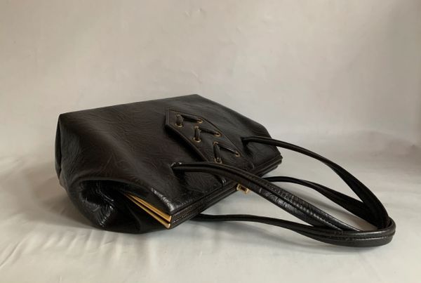 Essell Brownish Black 1960s Faux LeatherVintage Handbag Fabric Lining ...