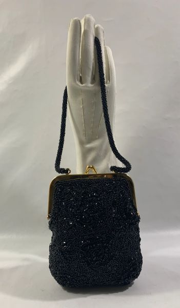 Debenhams Vintage Inspired Black Fully Beaded Handbag Beaded Strap Satin Lining