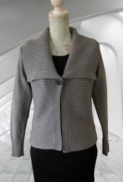 Marks & Spencer Grey Chunky Large Collar Wool Acrylic Knitted Jacket/Cardigan Size UK 10
