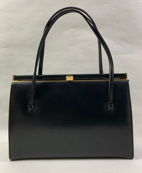 Debenhams Vintage 1960s Black Faux Leather Handbag With Fabric Lining ...