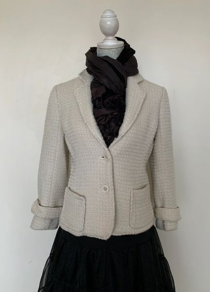 Fenn Wright Manson Well Loved Ivory Wool Mix Weave Fully Lined Jacket Size UK 14