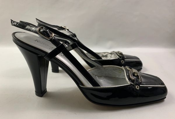 Russell & Bromley Black Patent Leather Sling Back Mid Heel Shoe UK 3.5 ...