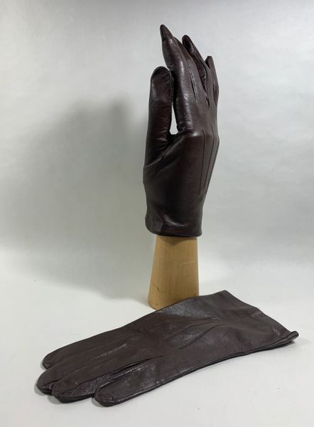 Vintage 1950s Brown Soft Leather Silk Lined Evening Occasional Dress FormalGloves