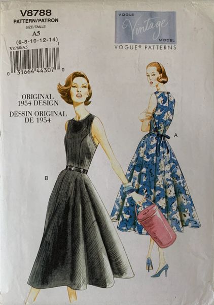 Vogue Vintage Model 1954 Design Sewing Pattern V8788 Dress Uncut Size 6-14