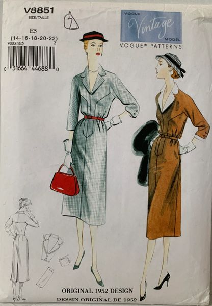 Vogue Vintage Model 1952 Design Sewing Pattern V8851 Dress Uncut Size 14 - 22