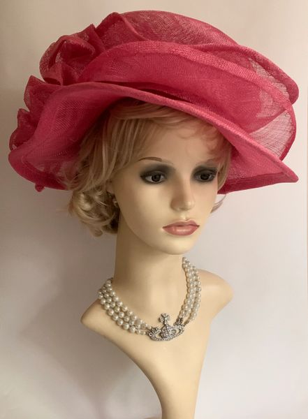Handmade Sinamay Layered Detail Rose Pink Colour Dress Hat