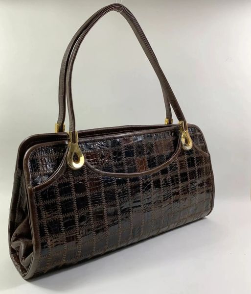 Jane Shilton Brown Patchwork Exotic Leather 1960s Vintage Handbag With ...
