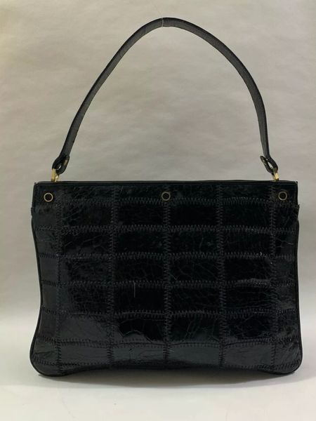 Vintage 1960s Large Patchwork Black Mixed Leather Handbag With Black ...