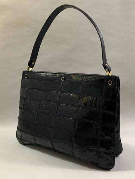 Vintage 1960s Large Patchwork Black Mixed Leather Handbag With Black ...