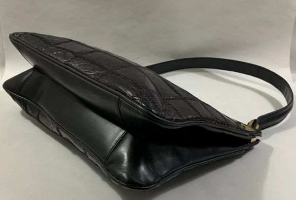 Vintage 1960s Large Patchwork Black Mixed Leather Handbag With Black ...