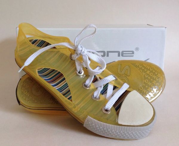 Cyclone Yellow Women's Girls Low Top Jelly Rockabilly Rubber Baseball Shoes With Original Box.UK 3 EU 36