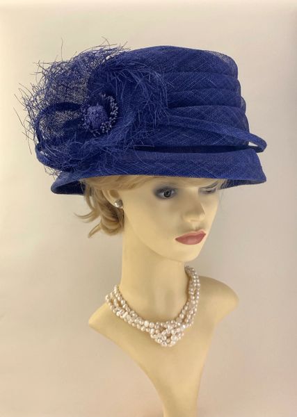 Hat Studio Design Sinamay Lilac Blue Dress Cloche Hat With Front Large Rosette Detail