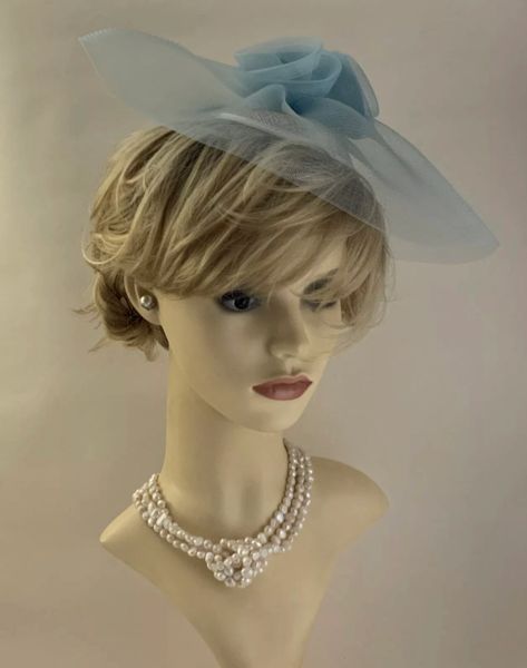 FASCINATOR Turquoise Large Net Cartwheel Fascinator Hat Top Net Rosettes & Comb Attachment