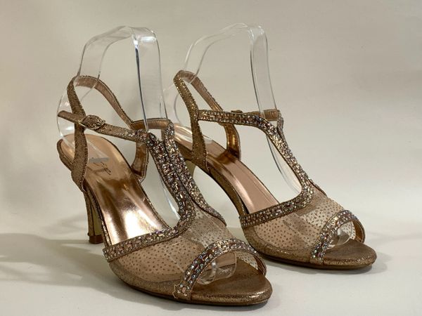 Poze Rose Gold Net &.Diamanté T Bar Sandal Shoe Stiletto 3.5” Heel Size UK 6 EU 39..