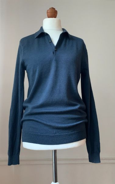 CHESTER Barrie Saville Row Teal Pure Merino Wool Button Mock Neck Jumper Size M