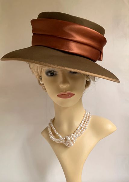 Peter Bettley Second Image 1960s Vintage Bronze Polyester Hat Sienna Satin Ribbon & Bow