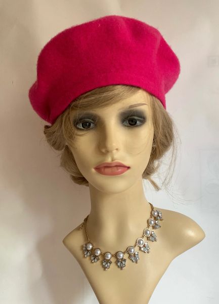 Hot Pink 1960s Vintage Inspired French Style Wool Unlined Beret.