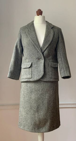 Grey Marl Handmade Vintage 1960s Wool Blend Jacket & Skirt Suit UK Size 12