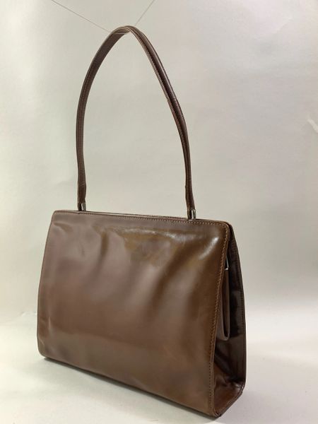 Emma Hope Dark Tan Leather Vintage Inspired Handbag With Ivory Leather Lining.