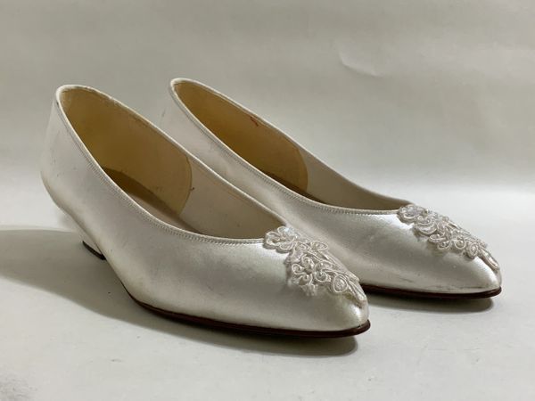 KATZ Bridal Designs White Satin Court Shoes 1.25’ Low Heel Almond Toe