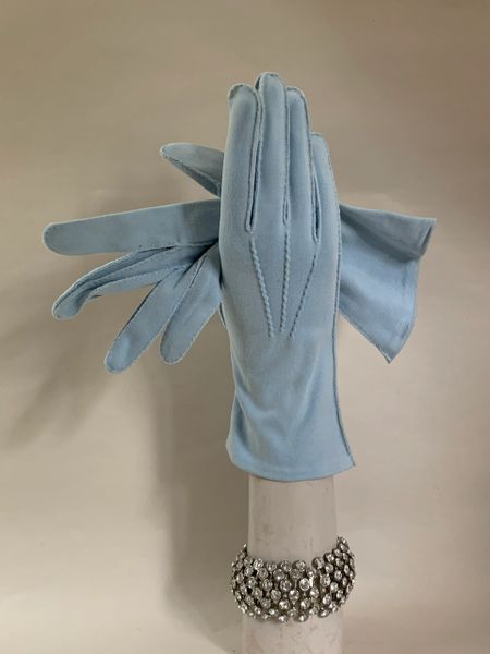Vintage 1950s Pale Blue Cotton 10" Evening Gloves Wedding Church Size 7.5.