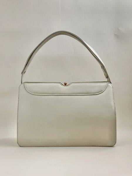 Vintage 1960s Cream Leather Convertible Handbag Shoulder Bag With Suede Lining