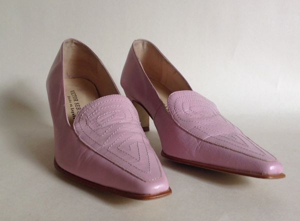 Victor Sebastian Pink Leather Slip On Loafer With Stitch Work Pattern UK 3 EU 36