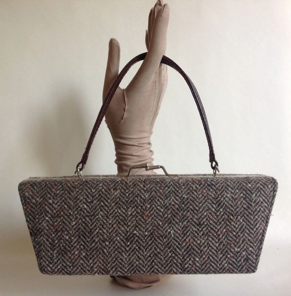 ALDO Brown Herringbone Tweed & Moc Croc Vintage Style Handbag & Shoulder Strap