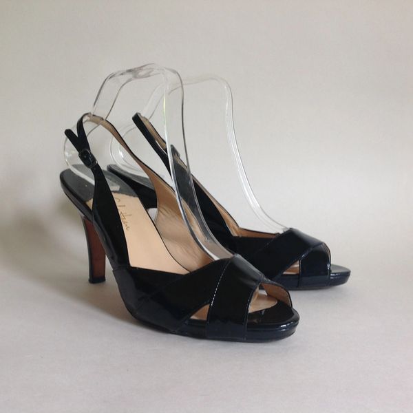 Cole Haan Black Patent Leather Nike Air Slingback Peep Toe High Heel Shoe UK 8 EU 41 US 10b.