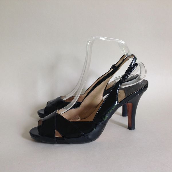 Cole Haan Black Patent Leather Nike Air Slingback Peep Toe High Heel ...