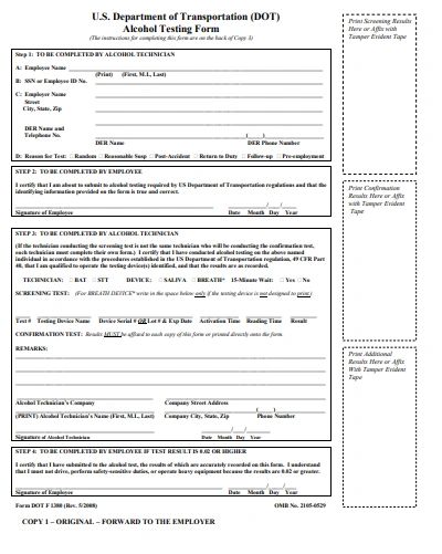 Alcohol Testing Forms - DOT - Pack of 100