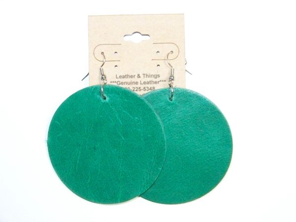 Big Circle 2 ½” or 2" Genuine Leather Earrings - Teal