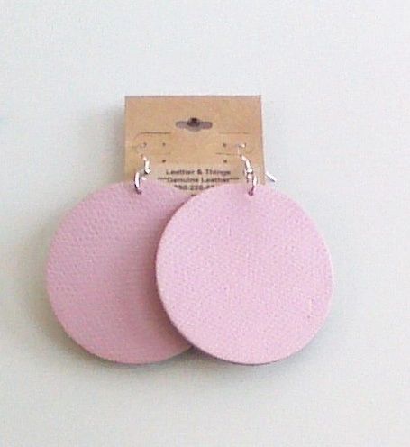 Big Circle 2 ½” or 2" Genuine Leather Earrings - Textured Pink