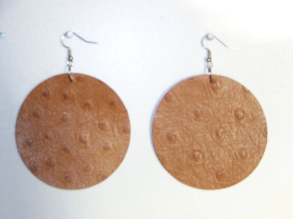 Big Circle 2 ½” or 2"Genuine Leather Earrings - Blaze Ostrich