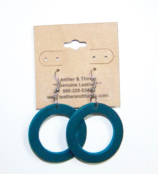 1 ½” Die-Cut Leather Hoop Earrings - Emerald Blue