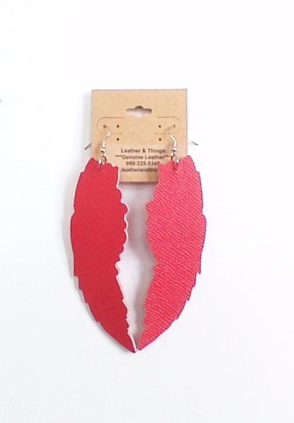 Large 4" Angel Wings Genuine Leather Earrings - Red