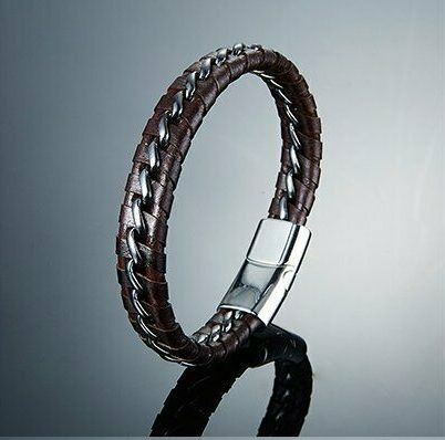 Genuine Leather and stainless steel Men's Bracelet  leather, cow hides,  leather pillows, leather craft, leather ties