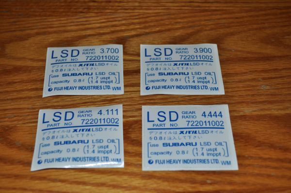 Subaru LSD Rear Diff Decals