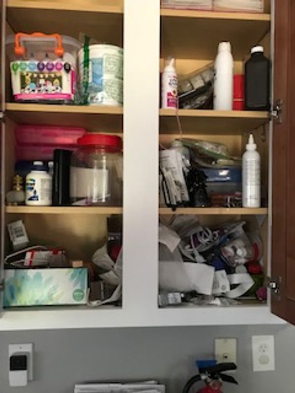 various items in a cabinet