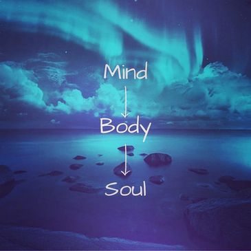 Mind-body soul on blue background