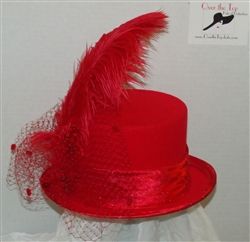 Red fur felt Top Hat or Riding Hat with ostrich feathers