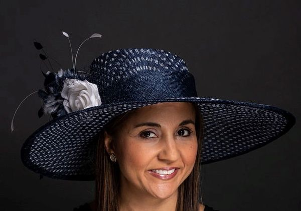 Navy and White Polk-a-Dot Sinamay Hat for Kentucky Derby