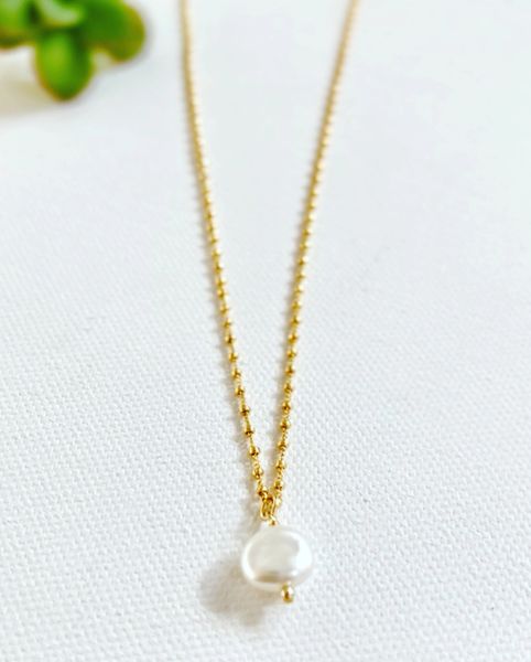 14K Gold Filled Ball Chain with Pearl Pendant