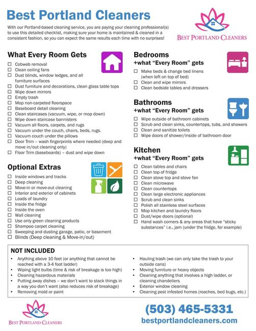 Cleaning Checklist Best Portland Cleaners